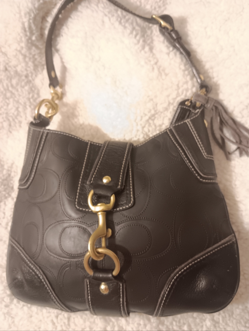 Coach Brown Leather Shoulder Bag with Gold Hardware